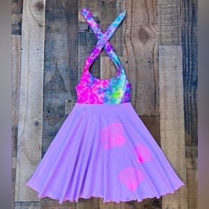 Tie Dye Mermaid & Seashells Comfy Knit Twirl Dress